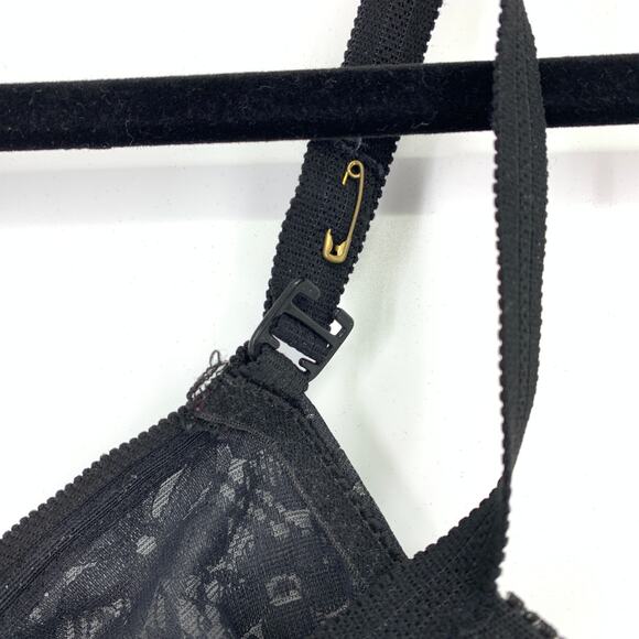 Vintage Underwire Bra Womens 38C Black Lace Sheer Nylon Lingerie Unbranded - Picture 3 of 7